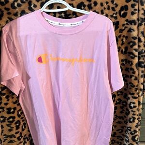 Champion Light Pink Tee with Orange Logo